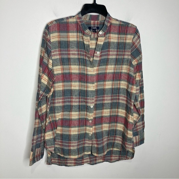 Chaps plaid linen & cotton blend button down shirt size medium - Picture 1 of 7